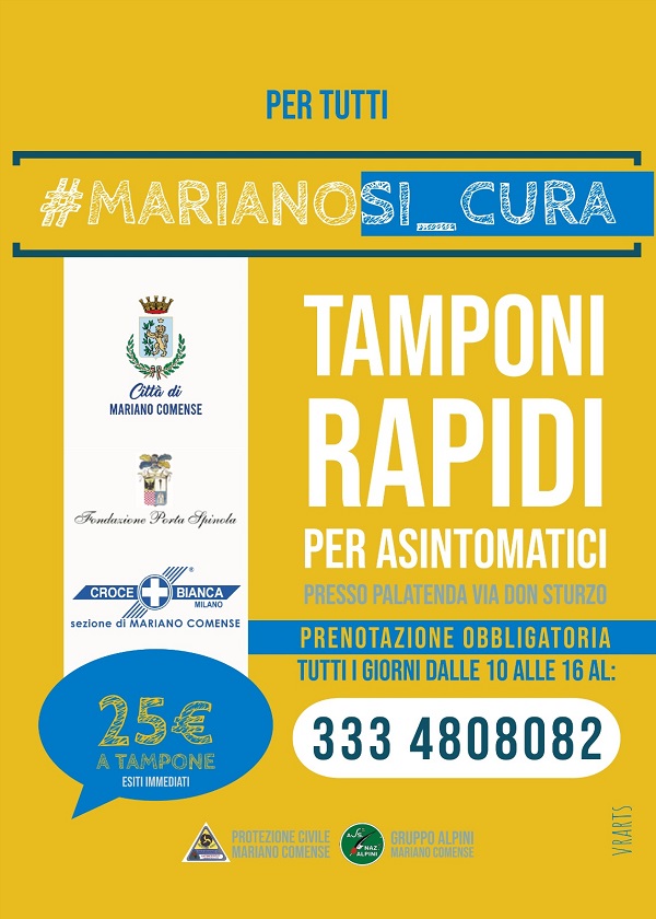 TAMPONI RAPIDI PER CORONAVIRUS  - Adesione al progetto "MARIANO SI_CURA"